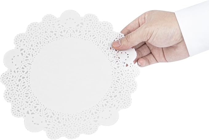 Restaurantware Paper Doilies 100 Pack of 8 Inch Lace Disposable Table Decor White Round Shape Decorative Presentation