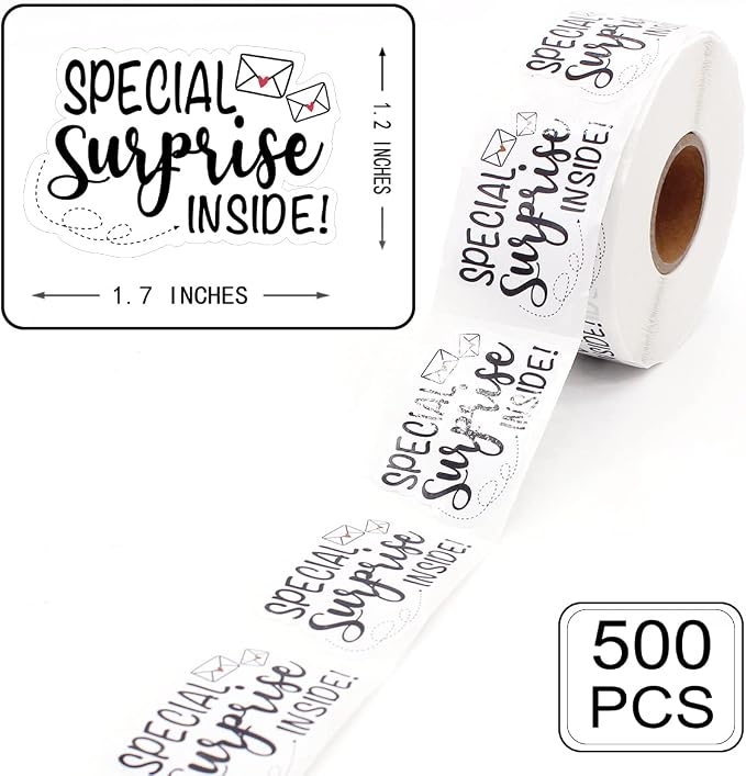 Special Surprise Inside Stickers, Funny Online Retailers Order Gifts Mailbox Paster, Coke Bag Packaging and Thank You Small Business and Other Purpose 1.7" L x 1.2" H 500 PCS