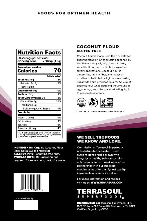 Terrasoul Superfoods Organic Coconut Flour, 4 Lbs - Gluten-Free | Unrefined | Fine Texture | Premium Quality