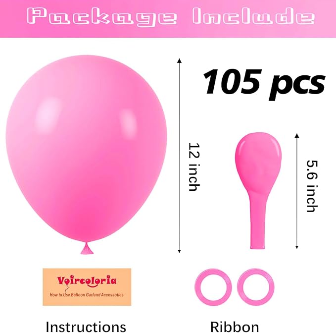 Voircoloria 105pcs Pink Balloons 12inch Party Latex Balloons for Boys Girls Birthday Baby Shower Gender Reveal Wedding Sunflower Party Decorations
