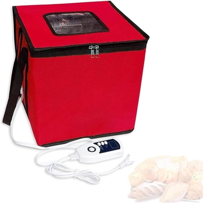 Dough Proofer Box with Heater - Temp Control, Folding Fermentation Bag for Bread Making Kit, Reusable Sour Dough Starter Jar - Bread, Yogurt, Natto (Red S)