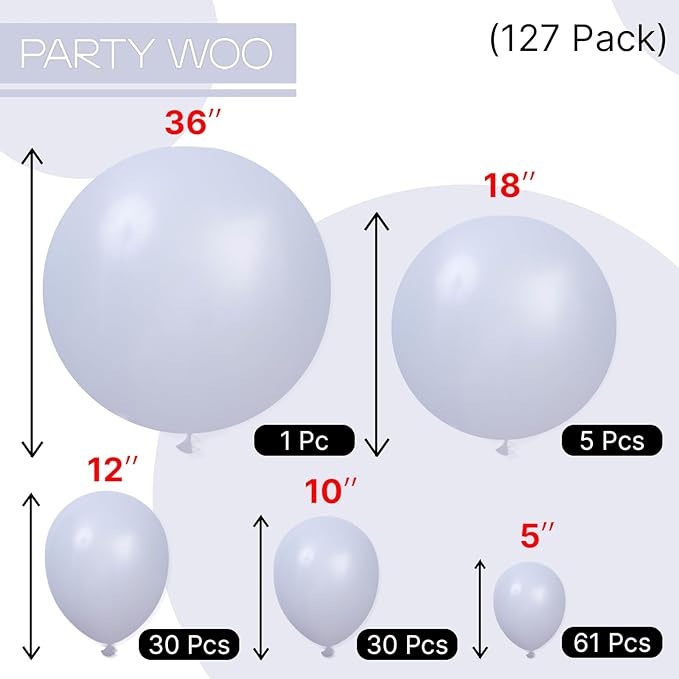PartyWoo Dusty Blue Balloons 127pcs Different Sizes Pack of 36 18 12 10 5 Inch Slate Blue Boho Neutral Balloon Arch Kit for Baby Shower Graduation Cat Tornado Birthday Party Decorations Blue-F51
