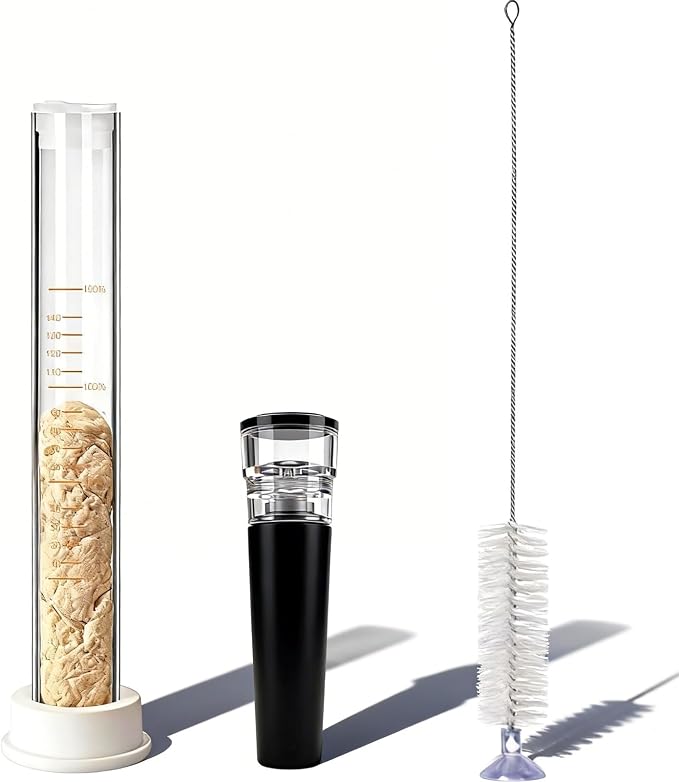 Sourdough Aliquot Jar Kit - 10 Inch Glass Rise Measuring Tube, Pump, Silicone Base & Cleaning Brush, Precision Dough Fermentation Tracker