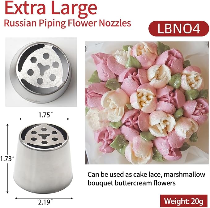 Extra Large Russian Piping Tips for Marshmallows Stainless Steel Flower Frosting Nozzles many styles Cake Decorating Baking tool for Buttercream, Cupcakes Cookies(SL04)