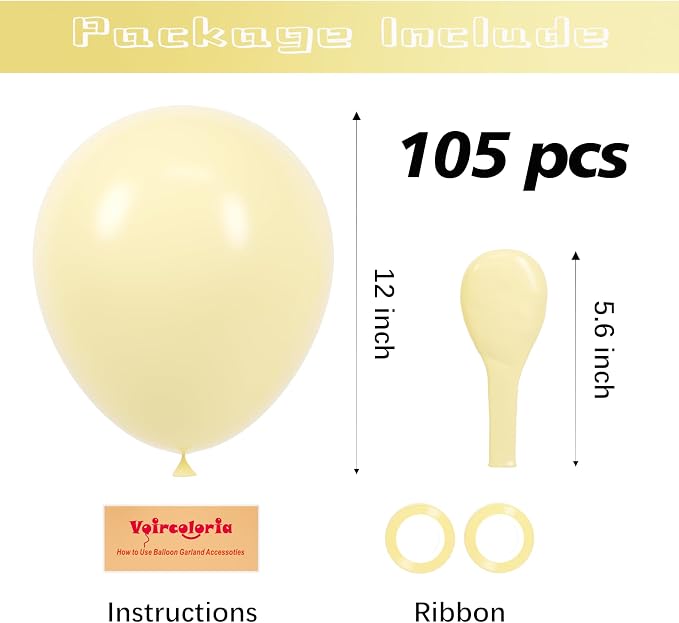 Voircoloria 105pcs Pastel Yellow Balloons 12inch Party Latex Balloons for Boys Girls Birthday Baby Shower Gender Reveal Wedding Sunflower Party Decorations