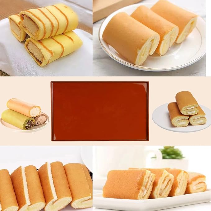 Silicone Swiss Roll Cake Mat - 2Pcs Silicone Baking Mat, Jelly Roll Pan, Non-Stick Silicone Mat with Lip, Easy to Clean Silicone Pastry Mat, Great for Swiss Roll, Pastry, Jelly, Cookies (Brown)