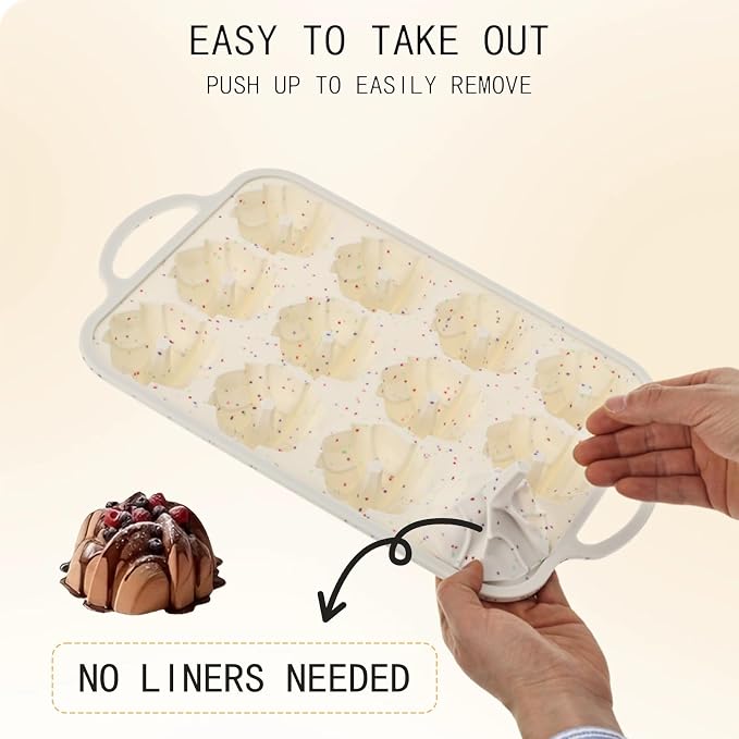 Mini Bundt Cake Pans for baking, 1.5-inch Cavities Non-stick Silicone Baking Mold, 12-Cavity Reusable Twisted Shape Cake Pan for Cupcakes, Donuts, Cornbread & Brownies