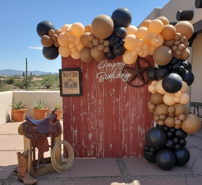 Black and Brown Balloon Garland Arch Kit 168pcs Different Size Western Balloon Arch for Boy First Rodeo Fiesta Party Wild West Country Birthday Cowboy Baby Shower Gender Reveal Party Decor