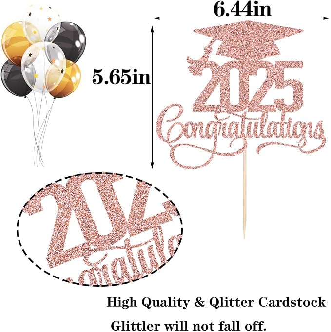 Glitter 2025 Congratulations Graduation Cake Topper,Congrats Grad Cake Decor - 2025 High School/College/Senior Graduation Party Decorations Supplies (2025Congratulations Rose gold)