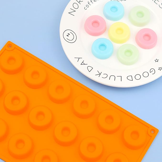 2er Pack Silicone Donut Mold - Non-Stick Silicone Doughnut Pan DIY Chocolate Baking Cookie Molds, Heat Resistant, Make Donut Cake Biscuit Bagels, BPA Free Dishwasher Safe (orange, 18 Cavities)