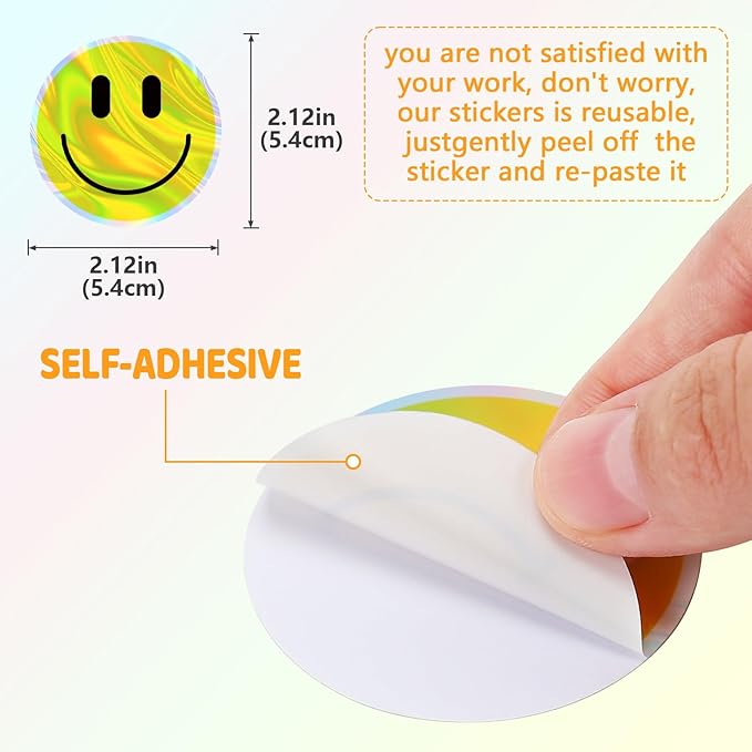 50PCS Smile Holographic Stickers | Cute Water Bottle Stickers for Kids, for Teaching Rewards, Notebooks, Stationery, Luggage, Cartoon PVC Smile Face Stickers