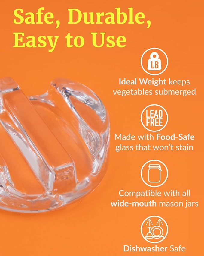 Elementi Fermentation Weight Set of 2 - Easy to Use Glass Fermenting Weights, Perfect Fit for Wide Mouth Mason Jars, Highly Durable Soda-Lime Glass Fermentation Kit for Sauerkraut, Kimchi & More