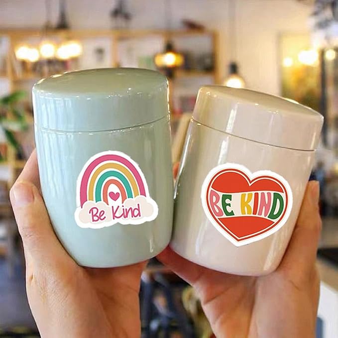 Be Kind Stickers |50Pcs Friendly Waterproof Vinyl Decals | Removable Resuable Sun-proof Peel and Stick for Water Bottles Laptop Luggage Cup Computer Mobile Phone Skateboard Decoration