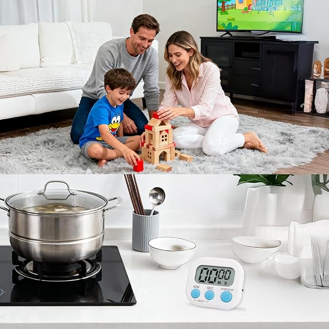 Digital Kitchen Timer, 6 Pcs White Classroom Timers for Kids Teacher, Magnetic Countdown Minute Simple Timer for Cooking Study Exercise Game Baking Reading Gym Meeting Work Task Classroom Organization
