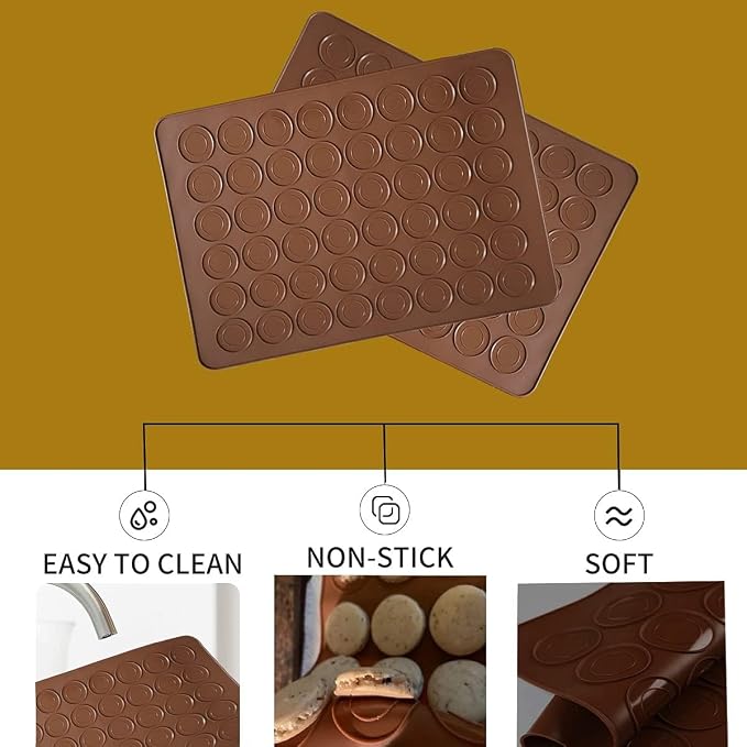 Silicone Baking Mats,Food Grade Silicone Macaron Mat with 48 Moulds,Reusable Chocolate Muffin DIY Cookie Mould
