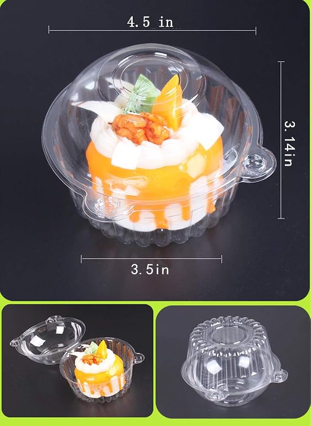 i-CHONY Individual Cupcake Container - 100pcs Cupcake Holder Plastic Disposable Clear Dome Single Cupcake Carrier Holder Muffin Individual Small Container Cases Box Cups