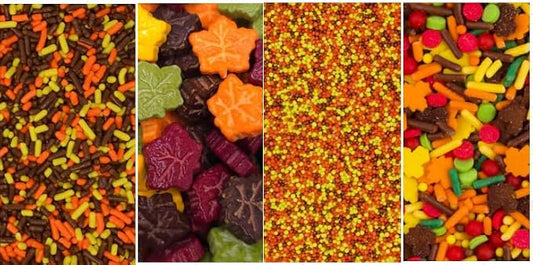 Fall Sprinkles for Baking, 11.3oz Edible Autumn Leaf Thanksgiving Sprinkles | Yellow Sprinkles Mix Jimmies Nonpareils Confetti, 4 Jars Set for Cakes Cupcakes Cookies