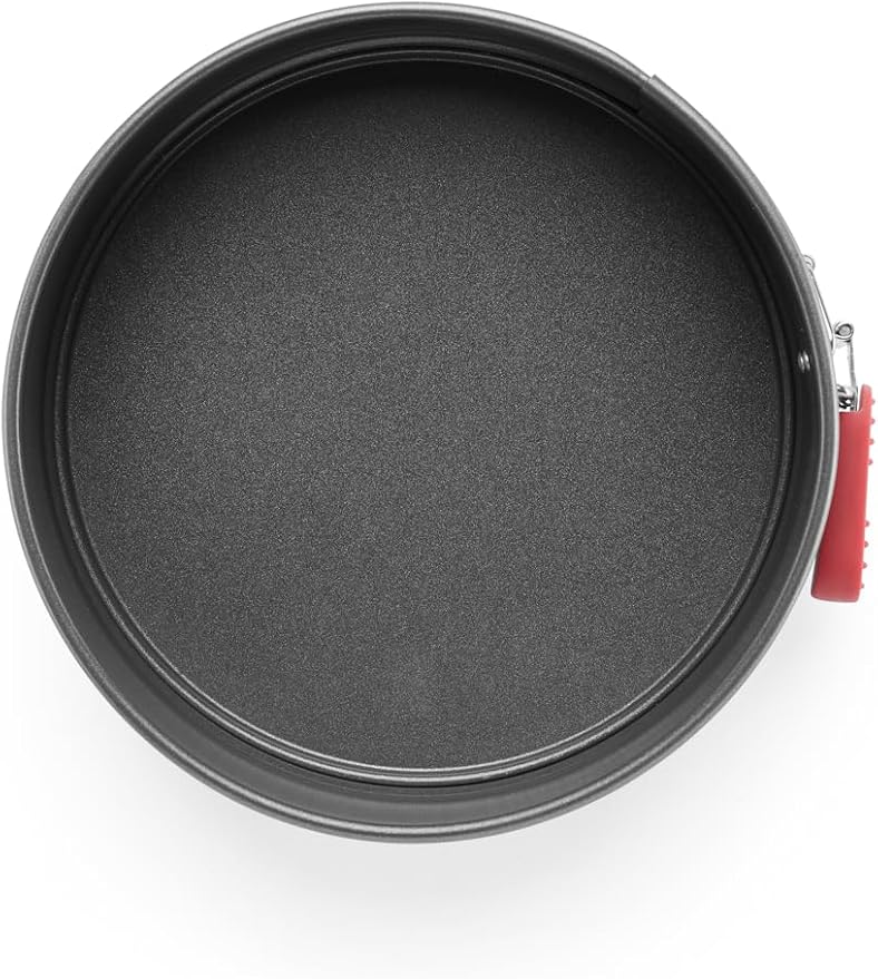 Lékué Non-Stick Round Springform Cake Tin - 8" Carbon Steel Oven Baking Pan with Platinum Silicone Handle, Even Heat, Dual Non-Stick Ceramic Coating, Scratch Resistant, PFOA & PFA-Free, 8.5 x 8 x 2.8"