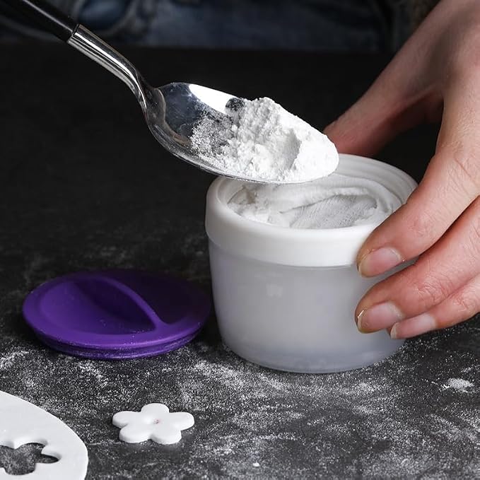 Fondant Dusting Pouch & Powder Container, Non-Stick Powder Puff Cup for Cornstarch, Icing Sugar, Flour | Essential Baking & Cake Decorating Tool for Fondant Work, Gum Paste & Cookies