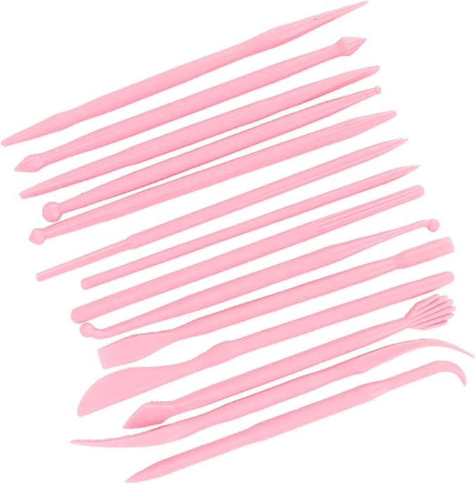 Phefop 14pcs Clay Sculpting Tools Set Polymer Clay Shaping Tool Pottery Carving Kit with Plastic Handle for Soft Fondant Cake (Pink)