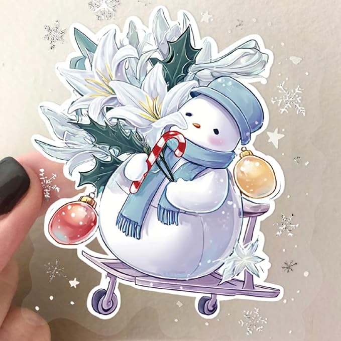 50 Pcs PET Transparent Cartoon Winter Stickers, Waterproof Vinyl Winter-Themed Decals for Laptop Skateboard Luggage, Snowy Scene Stickers Gift for Kids Teens Adults (Winter Day)