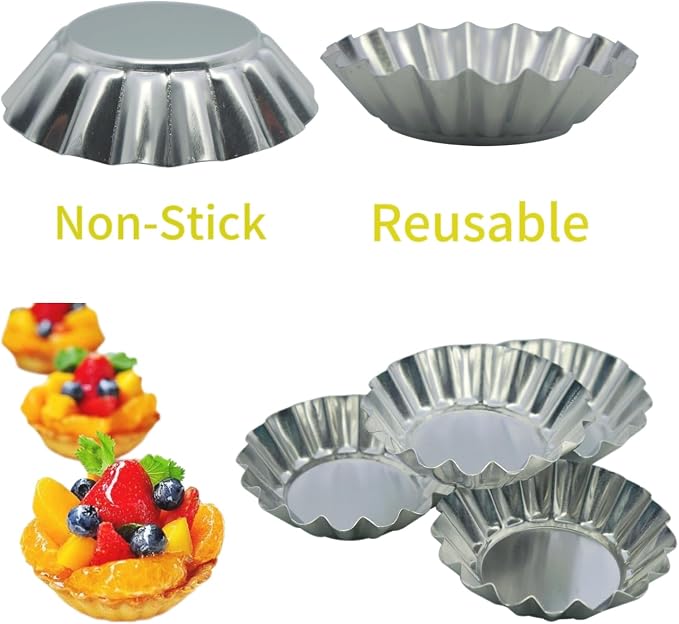 MYStar 3.15" (8 cm) Fluted Design Round Shape Non-stick Aluminum Tart Mold, Mini Pie Tin, Tartlet Pan, set of 20