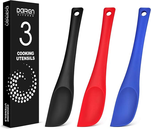 Silicone Scraper Spatula Set, BPA Free Food Grade Rubber Spatulas, Flexible Baking Mixing Tool, Heat Resistant Bowl Scrapers for Nonstick Cookware, 3 Pack (11.3 inch)