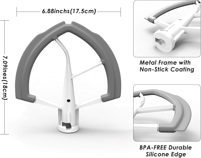 Flex Edge Beater for KitchenAid 6QT Bowl-Lift Stand Mixer, Beater with Double Silicone Edge, Mixer Paddle, Perfect 6 Quart Bowl-Lift Stand Mixer Attachment for KitchenAid, White