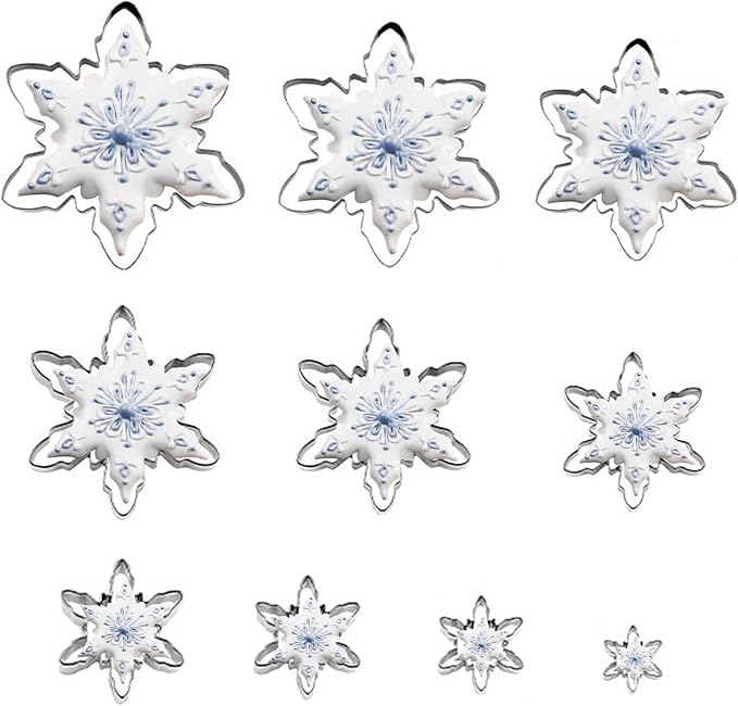 Snowflake Cookie Cutter Set of 10 pcs, Stainless Steel Snowflake Shaped Christmas Cookie Cutters Fondant Baking Molds, From Large Size/7.9 Inches to Small Size/1.6 Inches