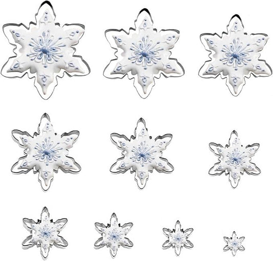 Snowflake Cookie Cutter Set of 10 pcs, Stainless Steel Snowflake Shaped Christmas Cookie Cutters Fondant Baking Molds, From Large Size/7.9 Inches to Small Size/1.6 Inches