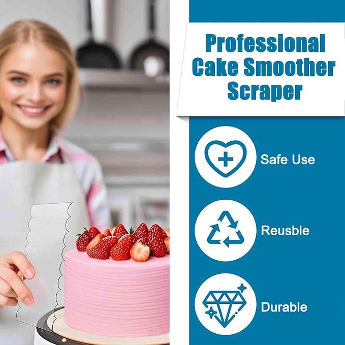 6-Piece Clear Acrylic Cake Decorating Scraper Set – Large Icing Smoothers and Edge Combs for Buttercream, Frosting, Mousse, and Baking Projects
