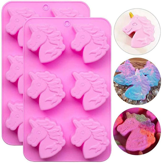 Fewo 2Pcs Unicorn Cupcake Molds, 6-Cavity Unicorn Head Silicone Cake Baking Pan Bath Bomb Soap Pudding Mould Little Girl Birthday Party Supplies