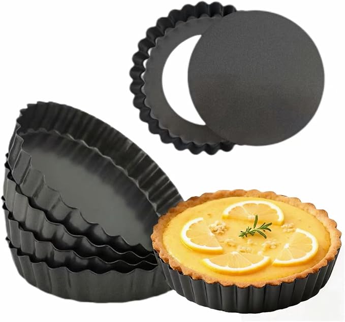 RICHSC-PAN Mini Tart Pan 6PCS, 5.5 Inch Deep Tart molds Removable Bottom Non-Stick Tin 1 Inches High, It is More Suitable for Beginners to DIY and Make Small Tarts at Home.