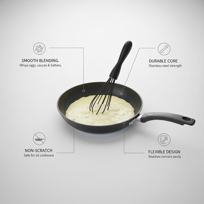 Silicone-Coated Wire Whisk with Stainless Steel Core, 10.2 Inch Egg Beater for Nonstick Cookware