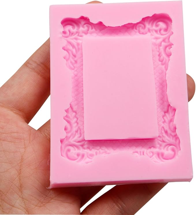 Picture Frame Silicone Fondant Molds 2 Pcs, Baroque Photo Frame Molds for Cake Decoration Candy Cupcake Topper Cake Polymer Clay Crafts Epoxy Resin Arrow Fondant Mold