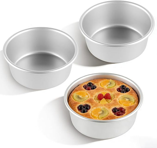 FrutPunch 4 Inch Cake Pan, Anodized Aluminum Baking Round Cake Pans Tins Bakeware, Mini Cake Pans for Birthday Wedding, Mirror Finish, Easy Releasing, Set of 3