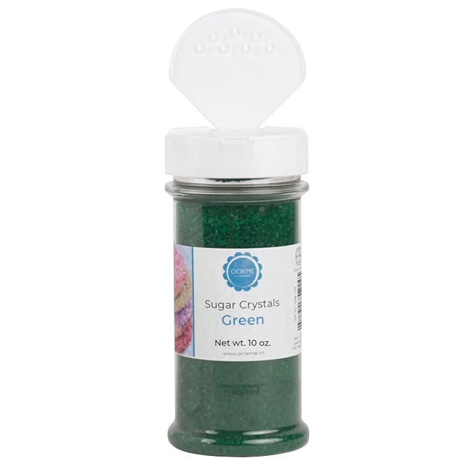 O’Creme Sugar Crystals - Coarse Sugar for Cookie Decorating - Eye-Catching Sugar Crystals – Coarse Sugar for Unique Cake Toppings, Cupcakes and Cookies – Ideal Decoration Solution - 10 Ounce Green
