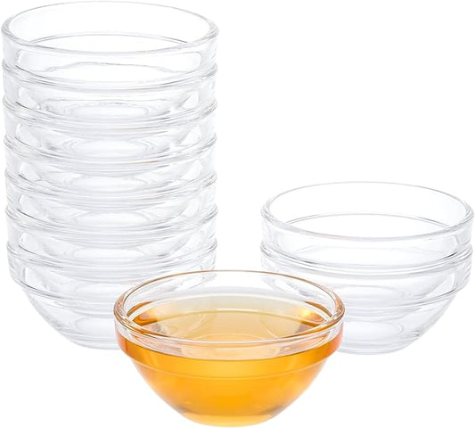 PARBEE 3" Clear Glass Pinch Bowls, 10 Pack 2.5oz Small Prep Dishes Stackable Ingredient Bowls for Spices Dipping Sauces Ice Cream Toppings, Dishwasher Microwave and Freezer Safe