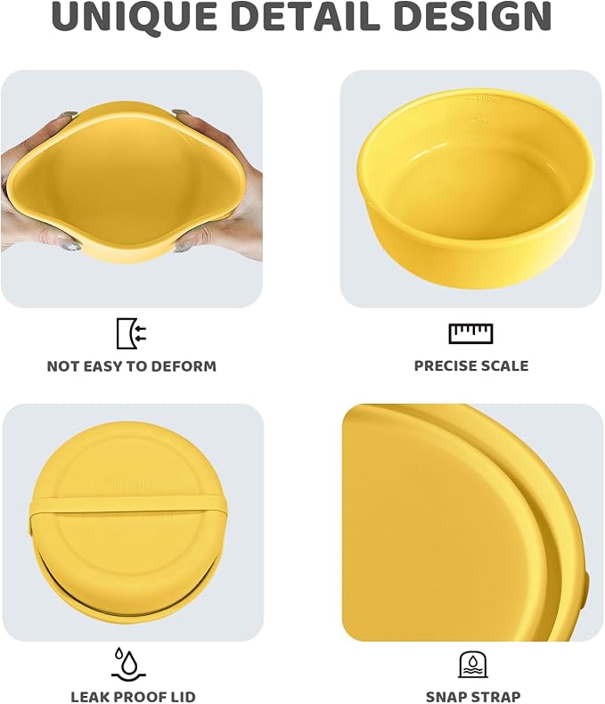 Silicone Food Storage Containers Bowl, Set of 3 Reusable Silicone Tupperware Bento Lunch Snack Box Containers with Lids (17oz, 25oz, 42oz) Dishwasher, Microwave and Freezer Safe (Bright Yellow)