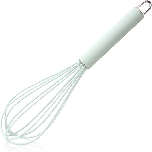 GorGin high temperature and easy to clean silicone whisk, stirrer, 10 inch, grip good grip design for Blending Whisking Beating Stirring Cooking Baking (1 Pack | blue)