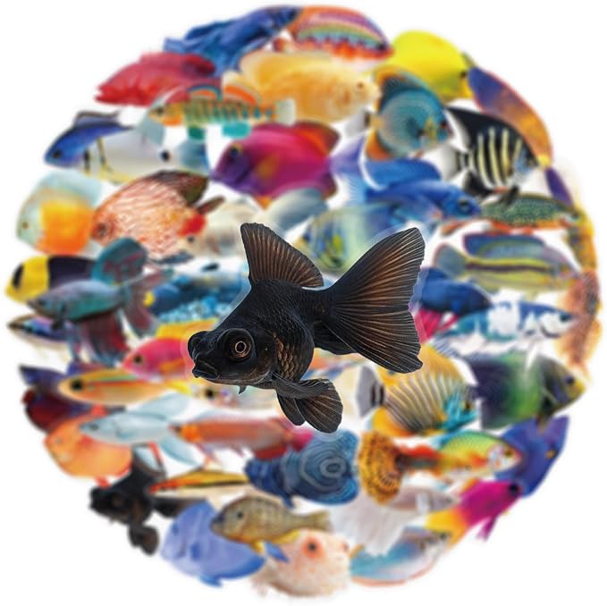 50 Pcs PET Transparent Fish Stickers, Waterproof Vinyl Colorful Tropical Fish Decals for Laptop Skateboard Luggage, Vivid Aquatic Creature Stickers Gift for Kids Teens Adults（Fish