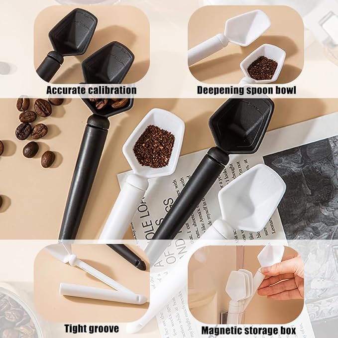 Ouliget Three in One Function Plastic Coffee Measuring Spoon Sealing Clip,Magnetic Wall Container Magnet Clips,Food Freshness Bag Clip Powder Tea Scoop,2 Pieces of 8