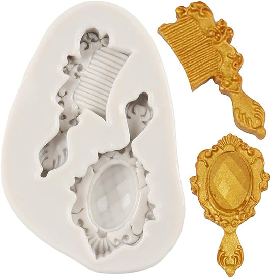 Comb Silicone Molds Mirror Fondant Mold for Cake Decoration Cupcake Topper Chocolate Candy Sugar Craft Polymer Clay Gum Paste