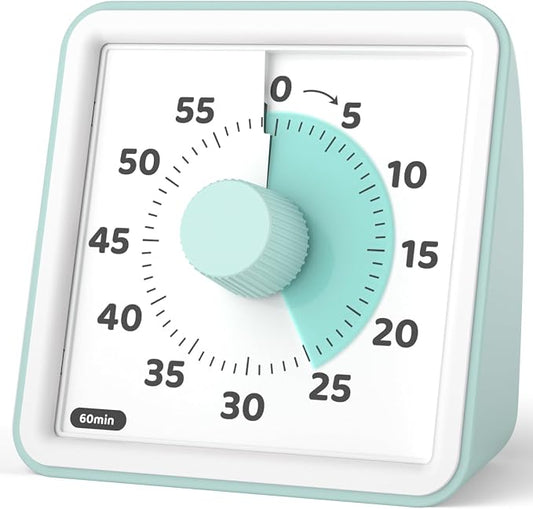 LIORQUE Visual Timer for Kids, 60-Minute Countdown Timers for Classroom Office Kitchen with Silent Operation, Kids Timer for Teaching (Batteries Included)