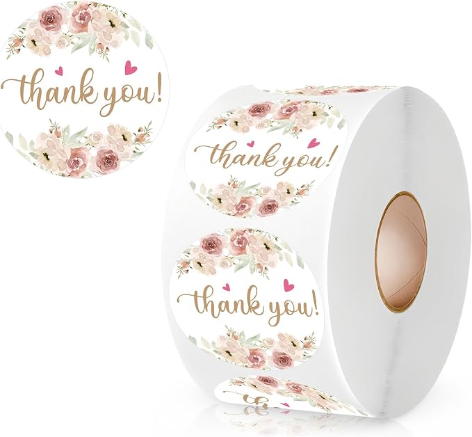 PNTKION Stickers Rolls, 500 PCS Cute Floral Thank You Stickers, Business Aesthetic, Convenient Durable, Unique Design, Wide Applications, Satisfaction Guarantee