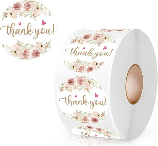PNTKION Stickers Rolls, 500 PCS Cute Floral Thank You Stickers, Business Aesthetic, Convenient Durable, Unique Design, Wide Applications, Satisfaction Guarantee