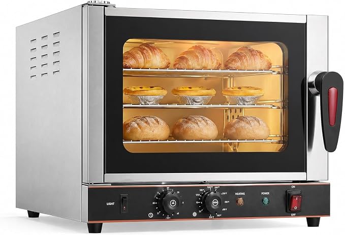 Commercial 22L Convection Countertop Oven - 2400W 3-Tier Electric Toaster Oven with 360° Hot Air Circulation - Stainless Steel Baking Oven with Temp Control (122-572°f) & Timer