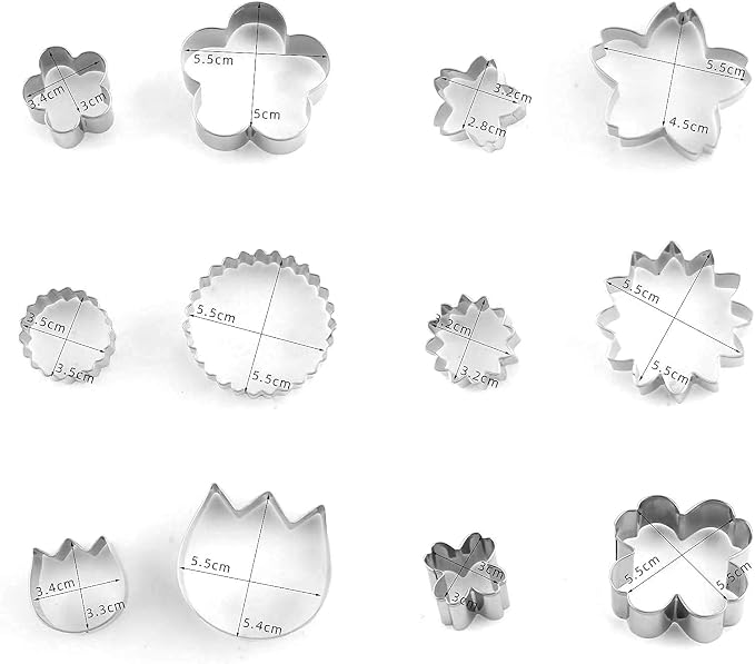 Flowers Cookie Cutter Set -12 Pieces - Plum Blossoms, Clover, Tulip, Cherry Blossoms, Sawtooth Circle, Sunflower Biscuit Fondant Cutters Stainless Steel