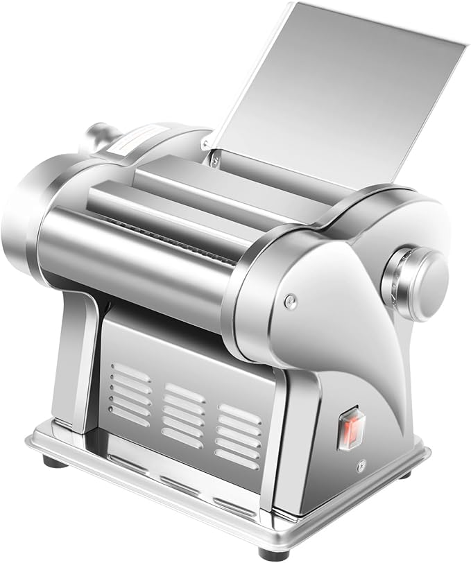 Electric Pasta Maker Machine, 135W Noodle Maker Pasta Dough Roller Sheeter, 0.5-3.5mm Adjustable Thickness and 2&4mm Noodle Width, Stainless Steel Pasta Maker for Breakfast Shop Home Hotel Noodle Shop