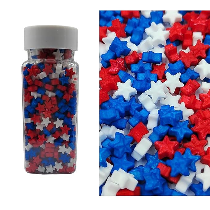 Red Blue White Stars Sprinkles, Patriotic Sprinkles, Edible Star Cake Decorating, Baking Cake Decorations Cupcake Toppers Cookie Decorating, Wedding Party Fourth of July Supplies